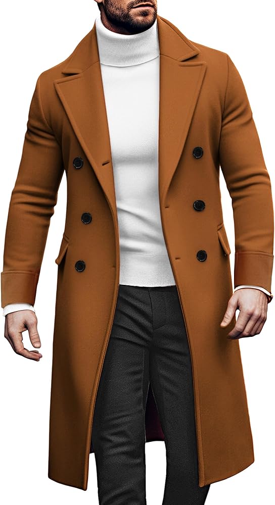 PJ PAUL JONES Men's Double Breasted Overcoat Classic Long Trench Coat