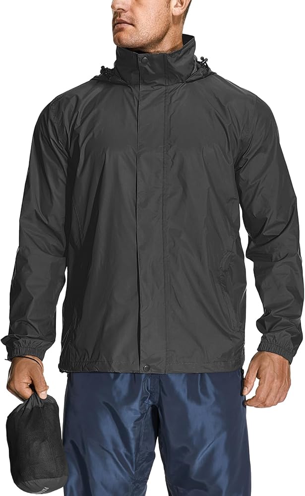 Men's Rain Jacket Lightweight Waterproof Packable Raincoat With Hooded for Hiking Golf Cycling Windbreaker