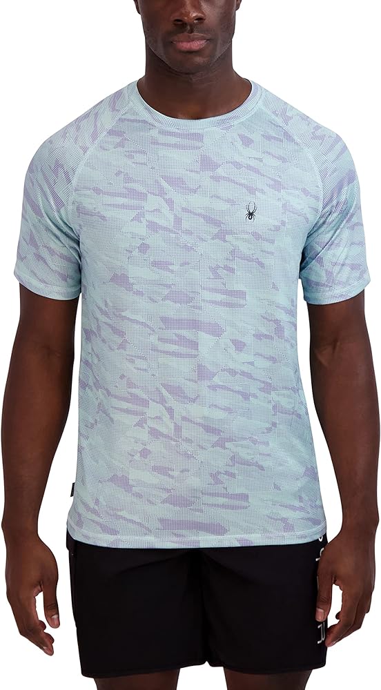 Spyder Men's Standard Quick Dry UPF Rashguard Lightweight Short Sleeve Digital Camo Hybrid Swim Shirt