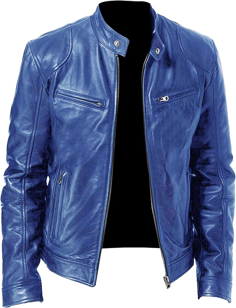 Men'S Pu Leather Jacket Outerwear Causal Faux Leather Motorcycle Bomber Jacket Vintage Zipper Retro Biker Coat