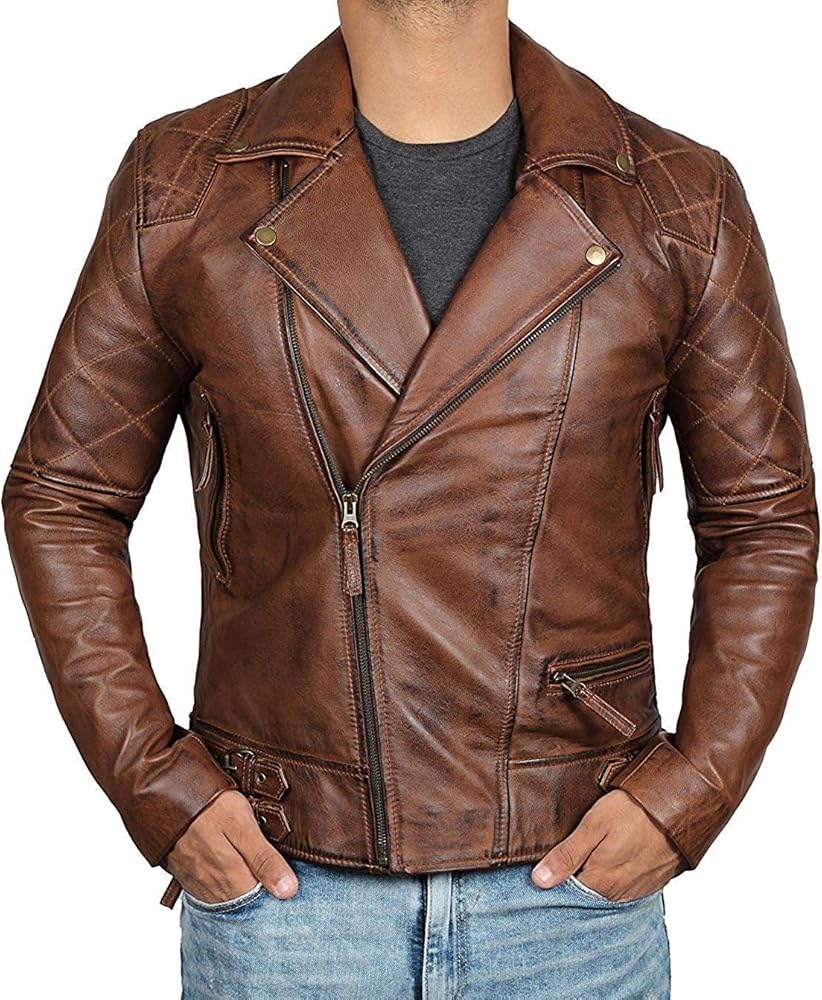 Decrum Leather Jacket Men - Asymmetrical Style Casual Real Lambskin Leather Jacket Mens