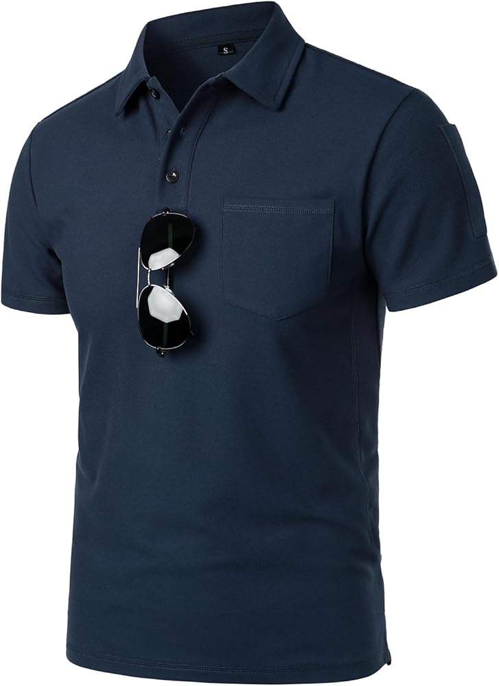 HOOD CREW Men’s Simple Polo Shirts Short Sleeve Golf Shirts Outdoor Casual Collared T-shirts with Pocket