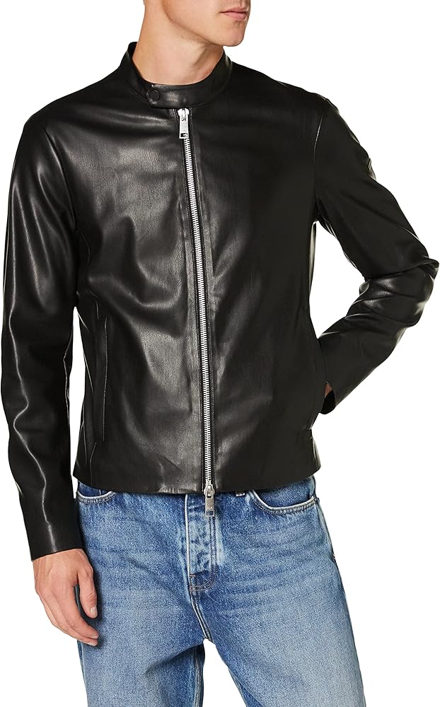 Armani Exchange Men's Fitted Full Zip Eco Leather Jacket