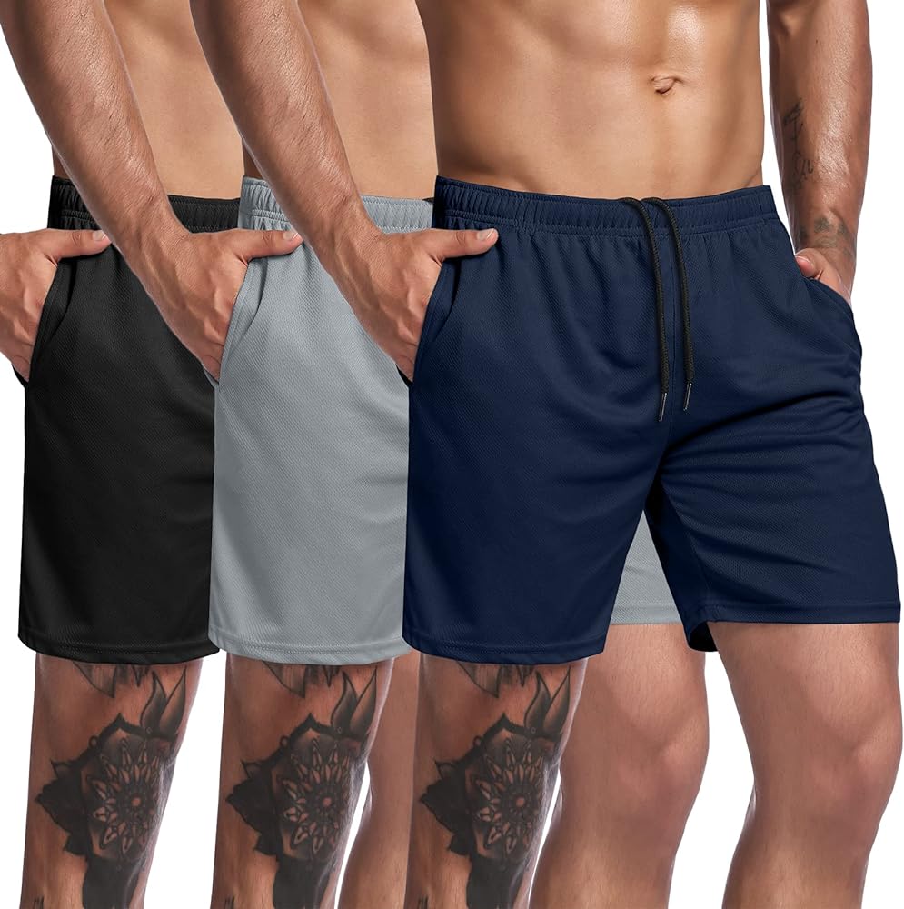 COOFANDY Men's 3 Pack Workout Gym Shorts Mesh Athletic Shorts Lightweight Bodybuilding Training Short Pants with Pockets