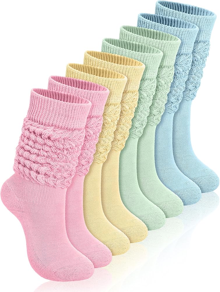 Janmercy 4 Pairs Slouch Socks for Women Girls Kids Stacked Socks Boot Socks 80s 90s Neon Slouch Socks Knit Scrunchie Socks