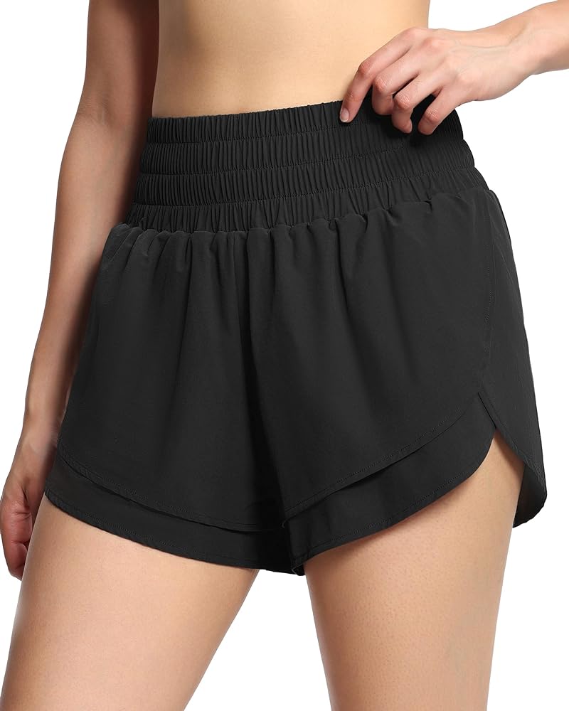 THE GYM PEOPLE Women's High Waisted Worktout Shorts Quick Dry Running Athletic Shorts with Mesh Liner Zipper Pocket