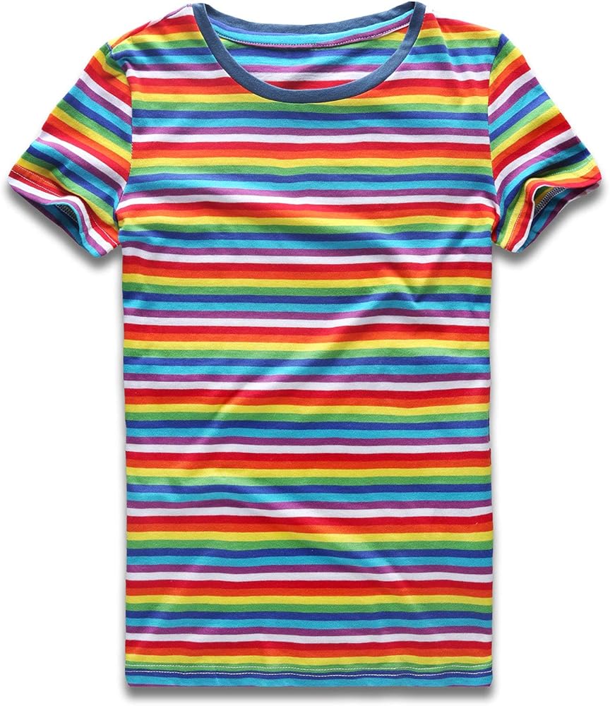 Rainbow T Shirt Women Striped Crew Neck Short Sleeve Stripes Tee Top Stripped