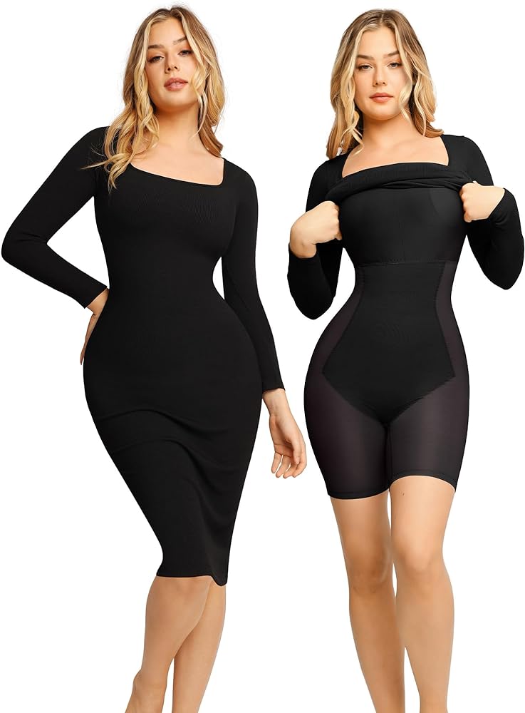 Popilush The Shapewear Dress 9 in 1 Bodycon Dress with Built in Shapewear Long Sleeve Dresses for Women 2024