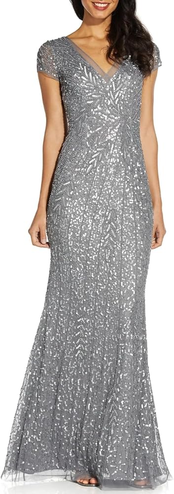 Adrianna Papell Women's Beaded Mermaid Gown Grey