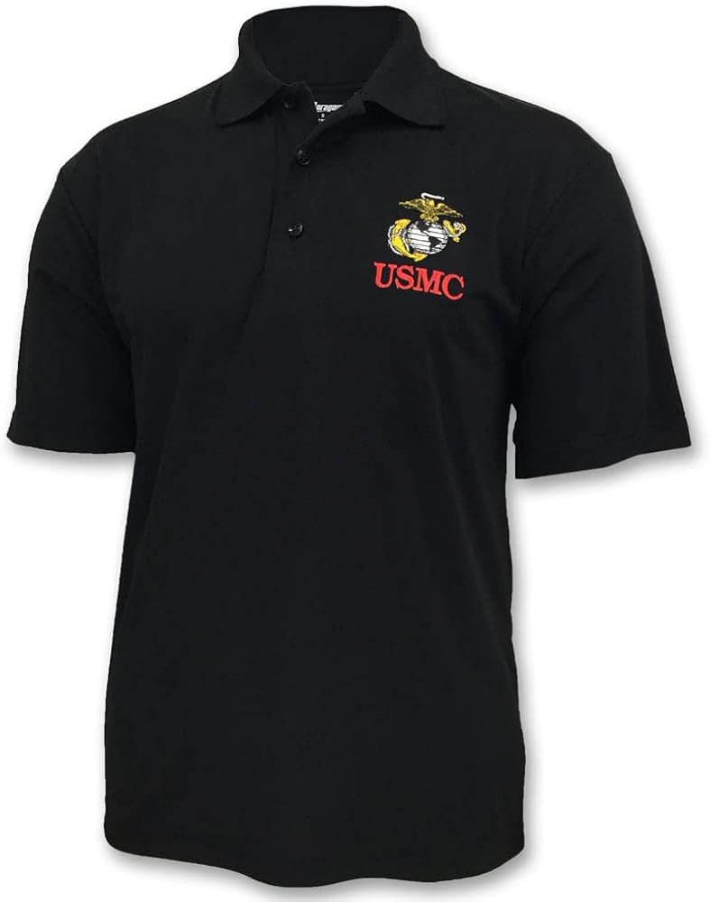 Armed Forces Gear Men's US Marine Corps Performance Polo - Official Licensed US Marine Corps Shirts for Men (Black)