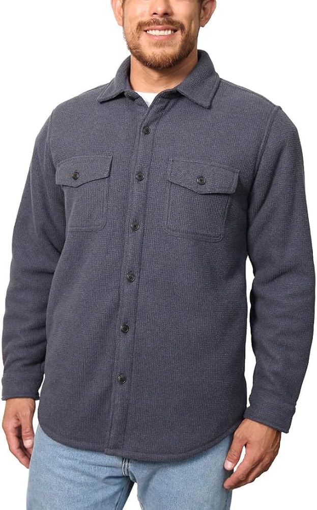 Men's Fleece Heavyweight Jackets Super Plush Sherpa Lined Jacket Shirt (Navy, Medium)