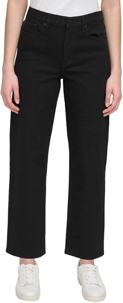 Calvin Klein Women High Rise Straight Leg Jean (US, Numeric, 12, Regular, Regular, Black Jet)