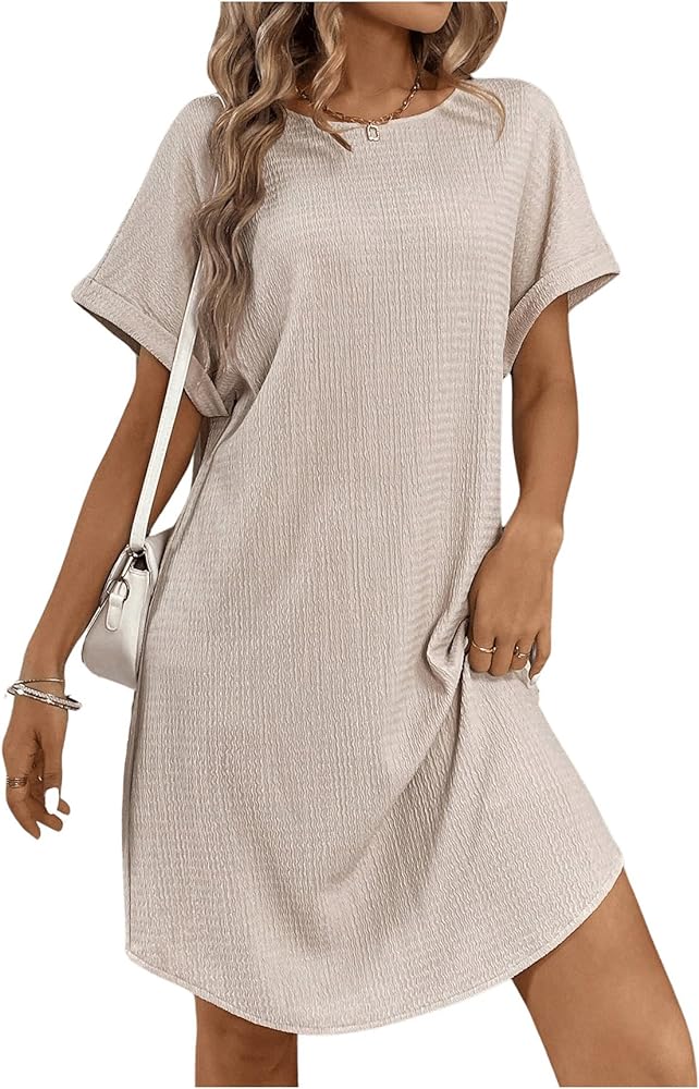 SOLY HUX Women's Casual Crewneck Short Sleeve Tunic Dress Summer Textured Tshirt Shift Dresses