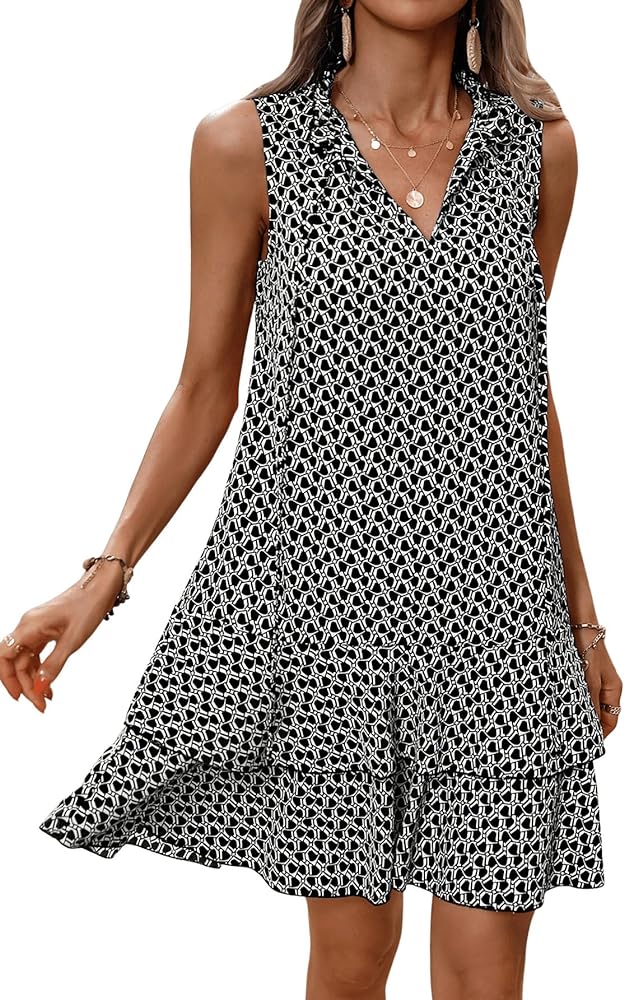 SweatyRocks Women's Print Casual Smock Dress Tiered Ruffle Hem Dress