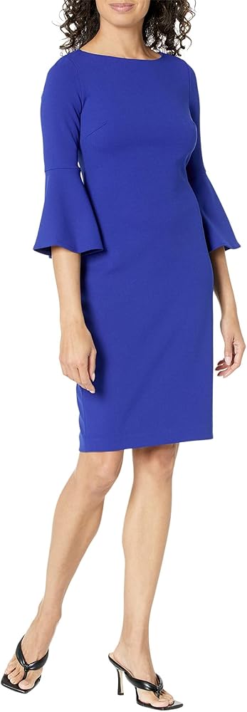 Calvin Klein Scuba Crepe Sheath with Bell Sleeves