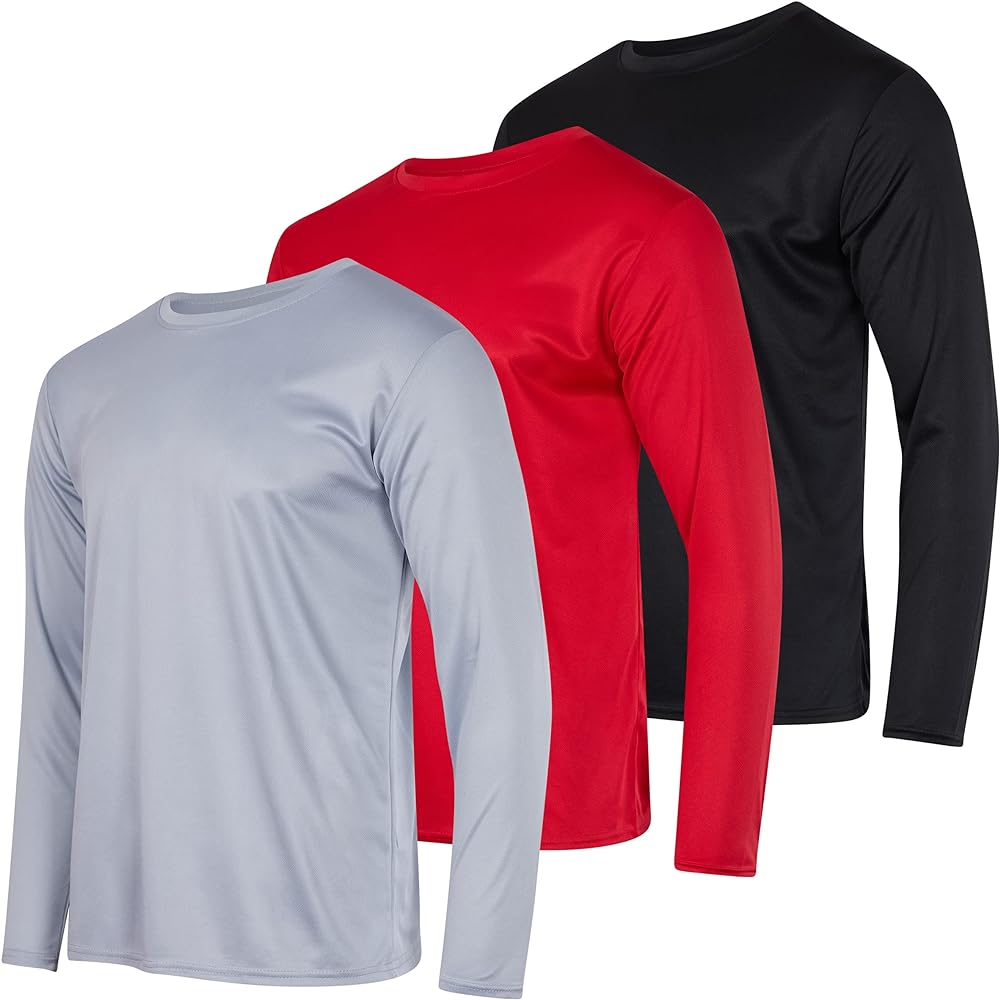 Real Essentials 3 & 5 Pack: Men's Mesh Quick Dry Athletic Long Sleeve T-Shirt UPF SPF UV Sun (Available in Big & Tall)