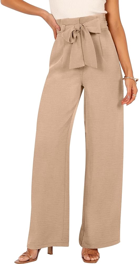 ANRABESS Womens Wide Leg Palazzo Pants Belted High Waisted Business Casual Flowy Long Trousers with Pockets