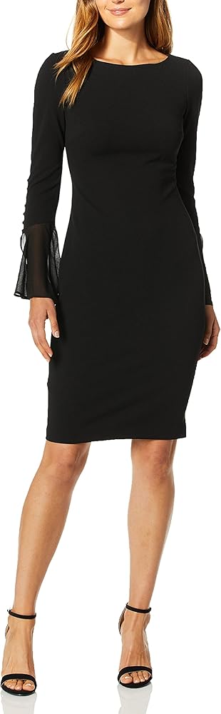 Calvin Klein Women's Solid Sheath with Chiffon Bell Sleeves Dress