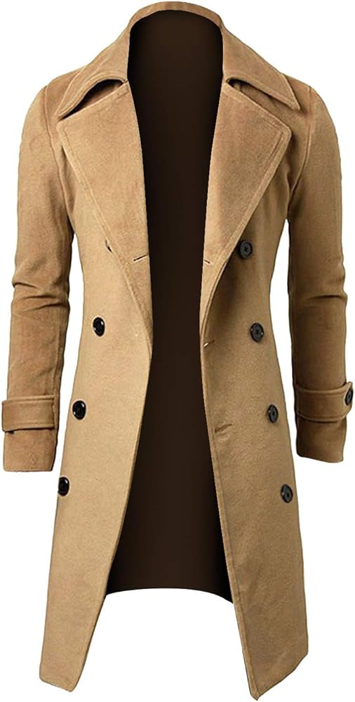 Ymosrh Mens Winter Jackets Men Slim Stylish Trench Coat Double Breasted Long Jacket Coat Leather Jacket