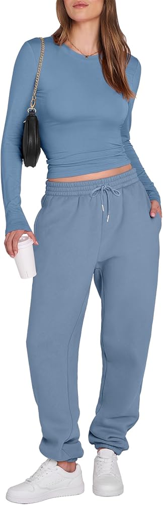 ANRABESS Womens 2 Piece Sweatsuits Long Sleeve Tight Shirt Tops Joggers Fleece Sweatpants Sets 2024 Fall Sweat Lounge Outfits