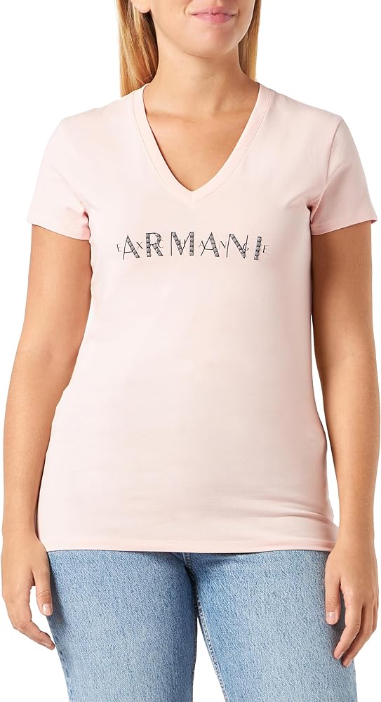 Armani Exchange Women's Stretch Cotton V Neck Logo Tee