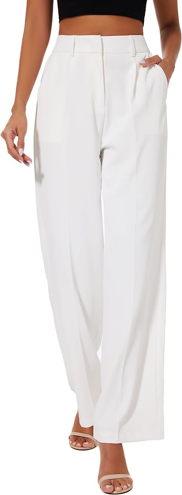 FUNYYZO Women Suit Pants Wide Leg Pants High Elastic Waisted in The Back Business Work Trousers Long Straight