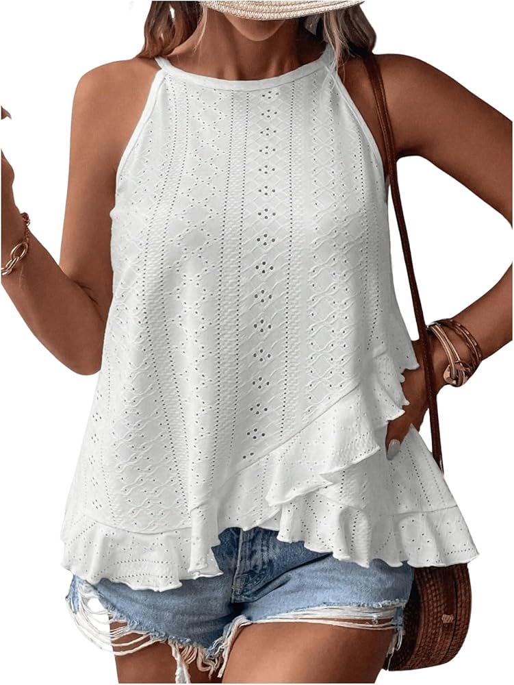 SOLY HUX Women's Plus Size Halter Tops Summer Casual Ruffle Sleeveless Asymmetrical Top Camisole