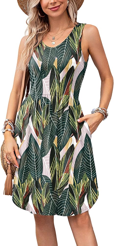 Ladlop Summer Dresses for Women 2024 Sleeveless Casual Beach Sundresses T Shirt Dress with Pockets