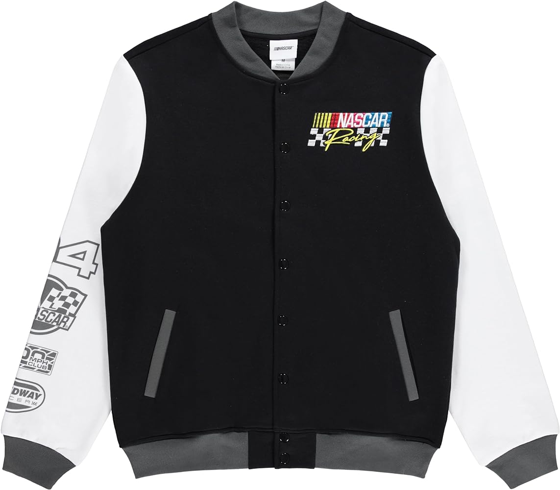 NASCAR Mens Varsity Bomber Jacket - Mens Classic Authentic Varsity Bomber Jacket