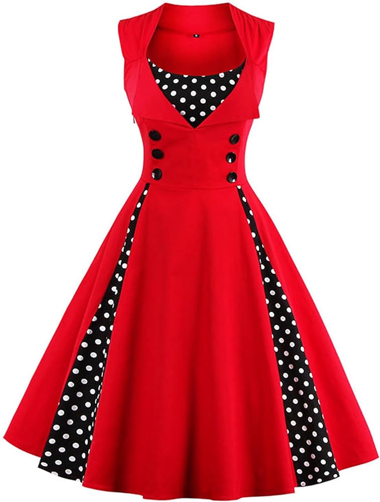 KILLREAL Women's Polka Dot Retro Vintage Style Cocktail Party Swing Dress