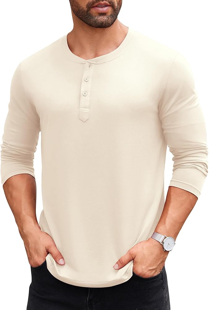 COOFANDY Men's Henley Shirts Long Sleeve Fashion Casual Tee Basic Lightweight T-Shirt