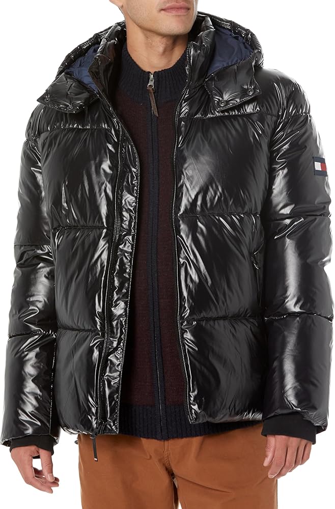 Tommy Hilfiger Men's Shiny Quilted Puffer With Patch Logo