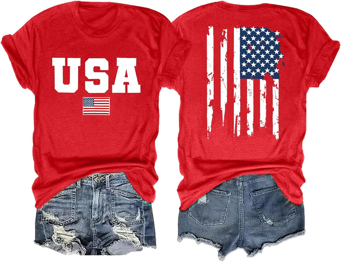 American Flag Shirts for Women: 4th of July T Shirt Funny USA Print Tees Patriotic Casual Short Sleeve Tops