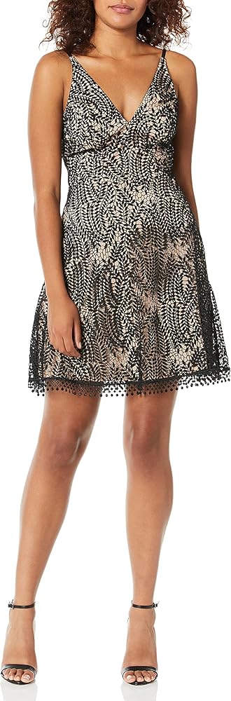 Dress the Population Women's Piper Sleeveless Lace Fit & Flare Short Dress