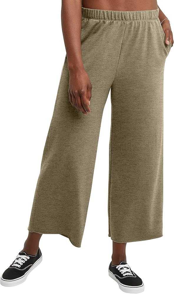 Hanes Women's Originals Wide Leg Crop Pants, Retro Lightweight French Terry Pants, 25"