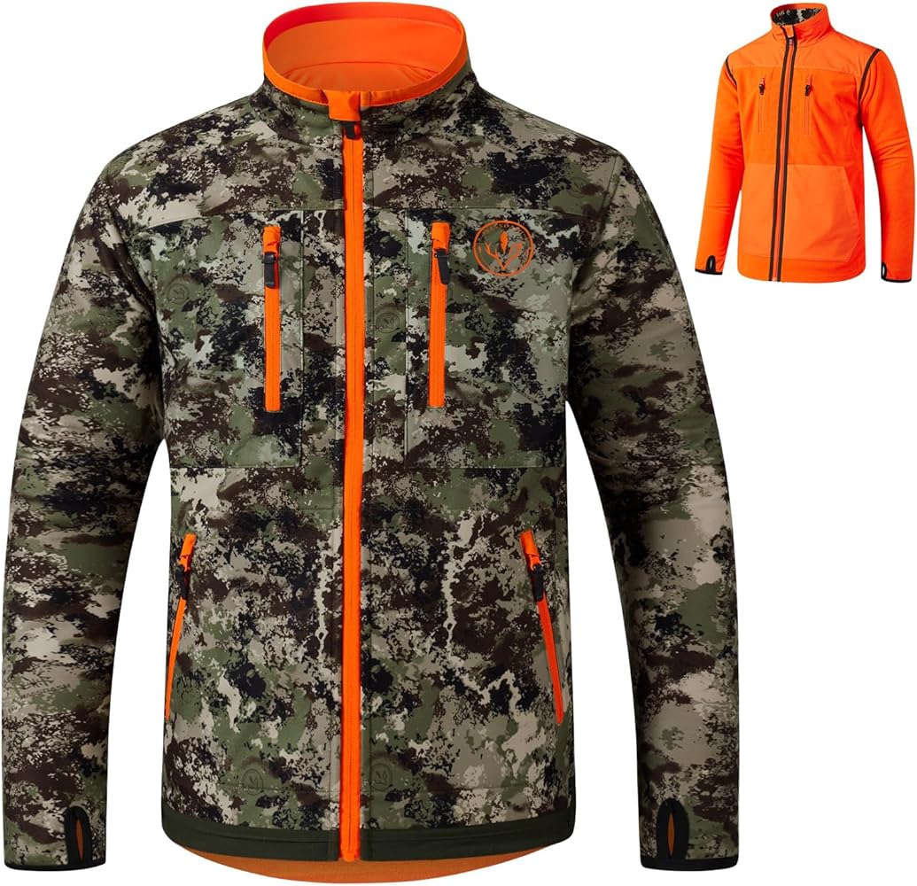 BASSDASH Men’s Reversible Insulated Hunting Jacket Lightweight Silent Water Resistant Windproof Camo Fishing Winter Coat