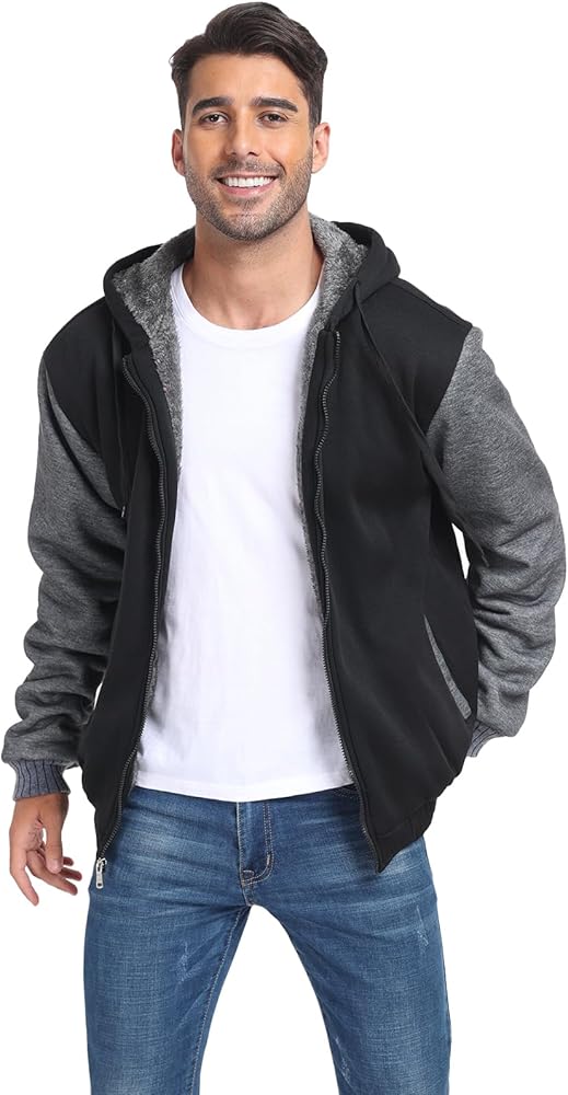 PEGENO Hoodies for Men Fleece Sweatshirt Full Zip Sherpa Hooded Jacket