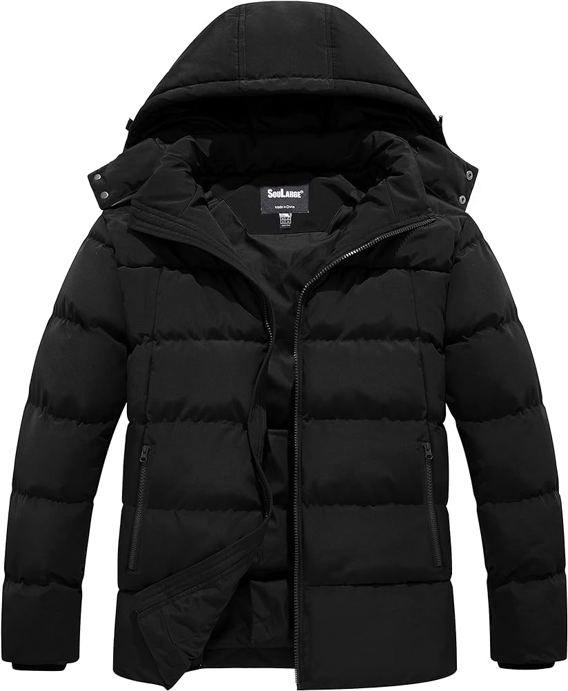 Soularge Men's Big and Tall Winter Puffer Jacket Warm Thicken Coat with Hood