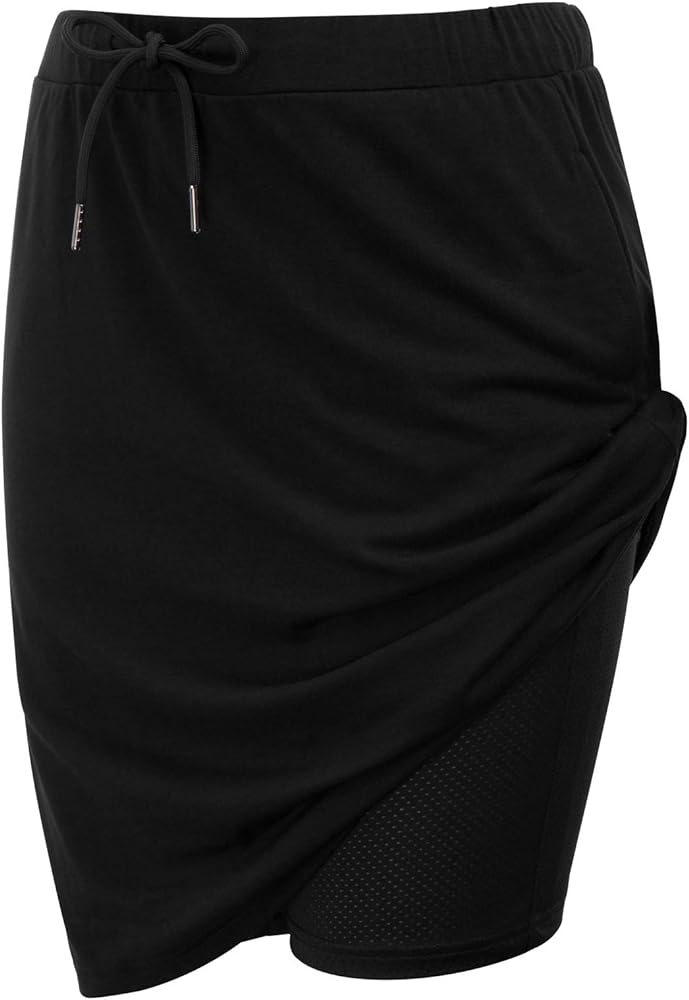 JACK SMITH Women's Stretchy Knee Length Skirts Athletic Skorts for Woman Drawstring Waist with Mesh Shorts Pockets