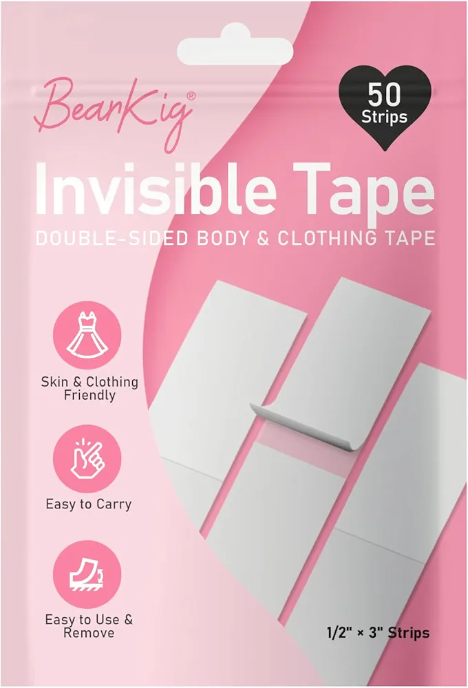 50-Strips Double-Sided Tape for Fashion, Tape for Clothes, Fabric Tape for Women Clothing and Body, All Day Strength Tape Adhesive, Invisible and Clear Tape for Sensitive Skins