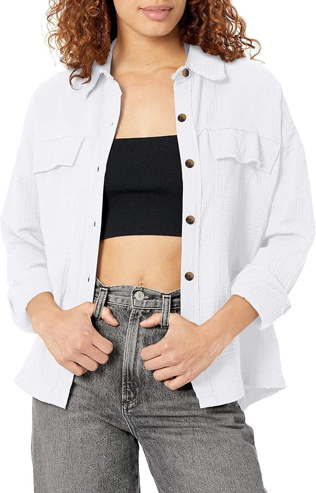 UNIONBAY Women's Crinkle Gauze Button Front Shirt Jacket