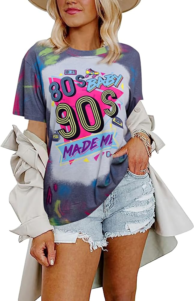 FLOYU 80s Baby 90s Made Me Shirt 90s Womens T-Shirt 90s Outfit Tops Vintage 80s 90s Tee Tops Casual 90s Party Shirts Top