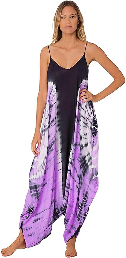 INGEAR Bohemian Boho Harem Jumpsuit Romper for Woman Relax Fit TieDye Handkerchief Women's Strap Lightweight Rayon