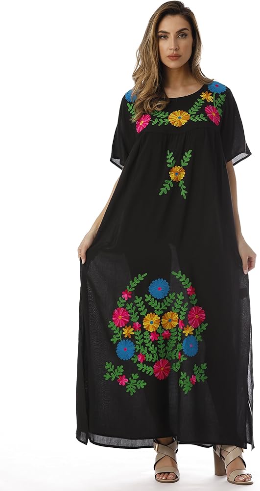 Riviera Sun Embroidered Maxi Dress with Double Side Slits