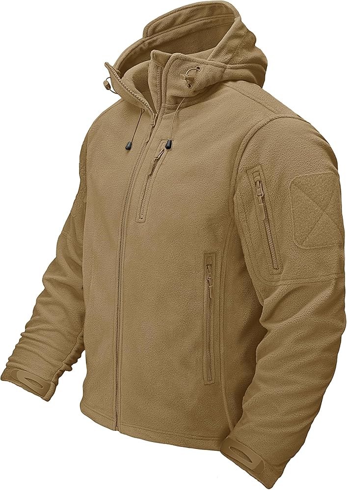 CRYSULLY Men's Fleece Jackets Tactical Military Hunting Winter Windproof Warm Hoodie Coat Jacket