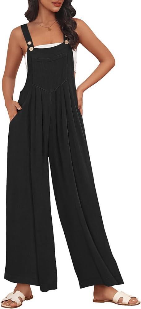 AUTOMET Womens Jumpsuits Overalls Wide Leg Casual Summer Outfits Rompers Jumpers Sleeveless Straps With Pockets 2024