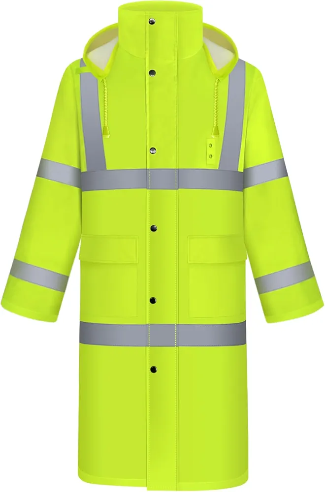 TCCFCCT Rain Jacket Hi Vis Rain Coat for Men Women Waterproof with Hood, Long Rain Suit for Men Heavy Duty for Safety Work, High Visibility Rain Gear for Hiking Camping Outdoor Activities, XXL Yellow