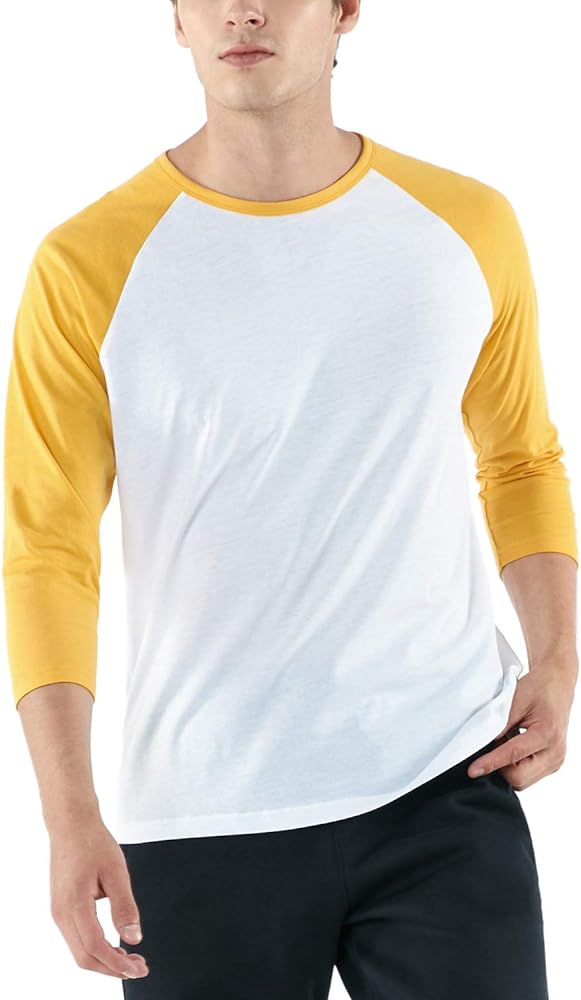 TSLA Men's 3/4 Sleeve Baseball Shirts, Casual Dynamic Cotton Raglan T Shirts, Athletic Sports Jersey Shirt Top