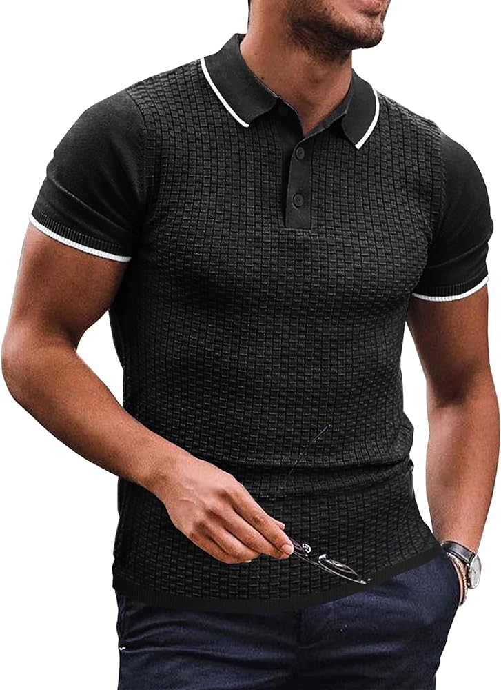 URRU Men's Polo Shirt Casual Knit Short Sleeve Polo T Shirt Slim Fit Shirts