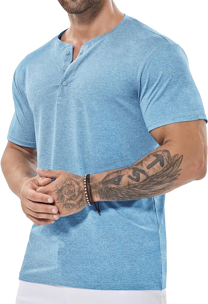 Mens Henley Shirt Dry Fit Tech 3 Button Slim Fit Quick Dry Gym Tshirt Long Sleeve Lightweight Casual T Basic Tee